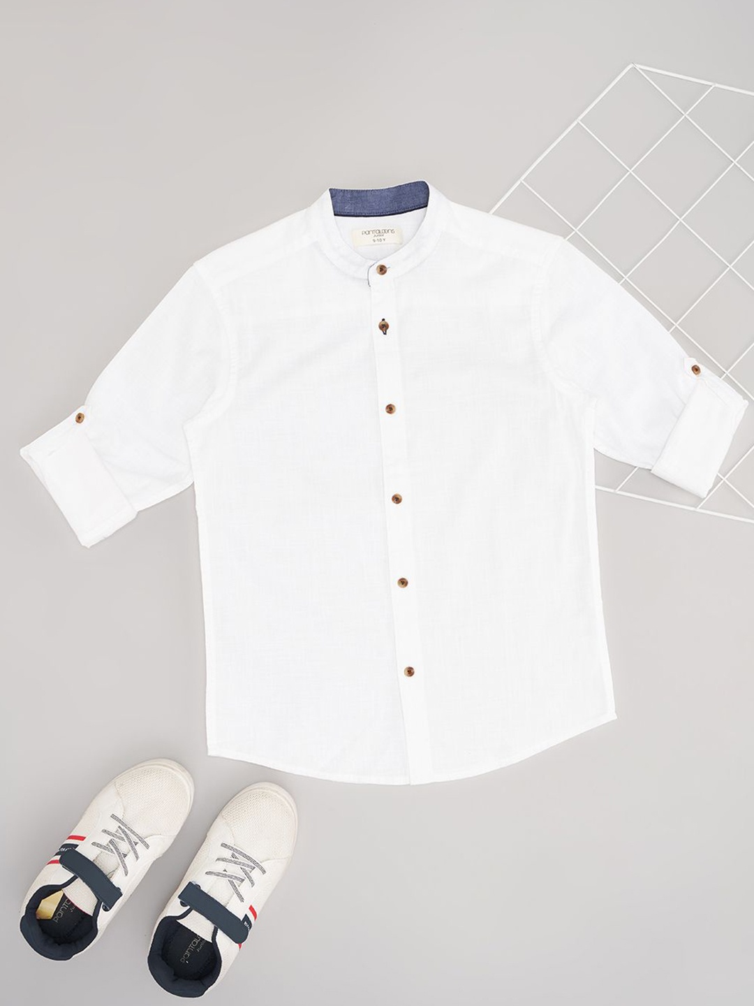 

Pantaloons Junior Boys Band Collar Solid Cotton Casual Shirt, White