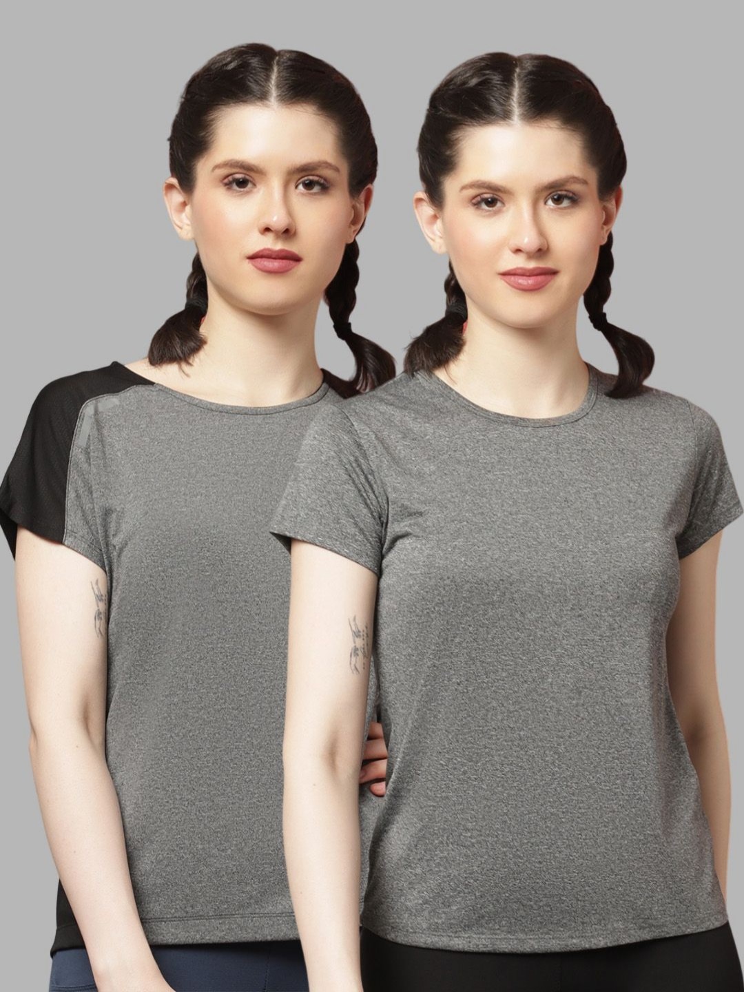 

Friskers Women Pack Of 2 Colourblocked Round Neck T-shirts, Grey