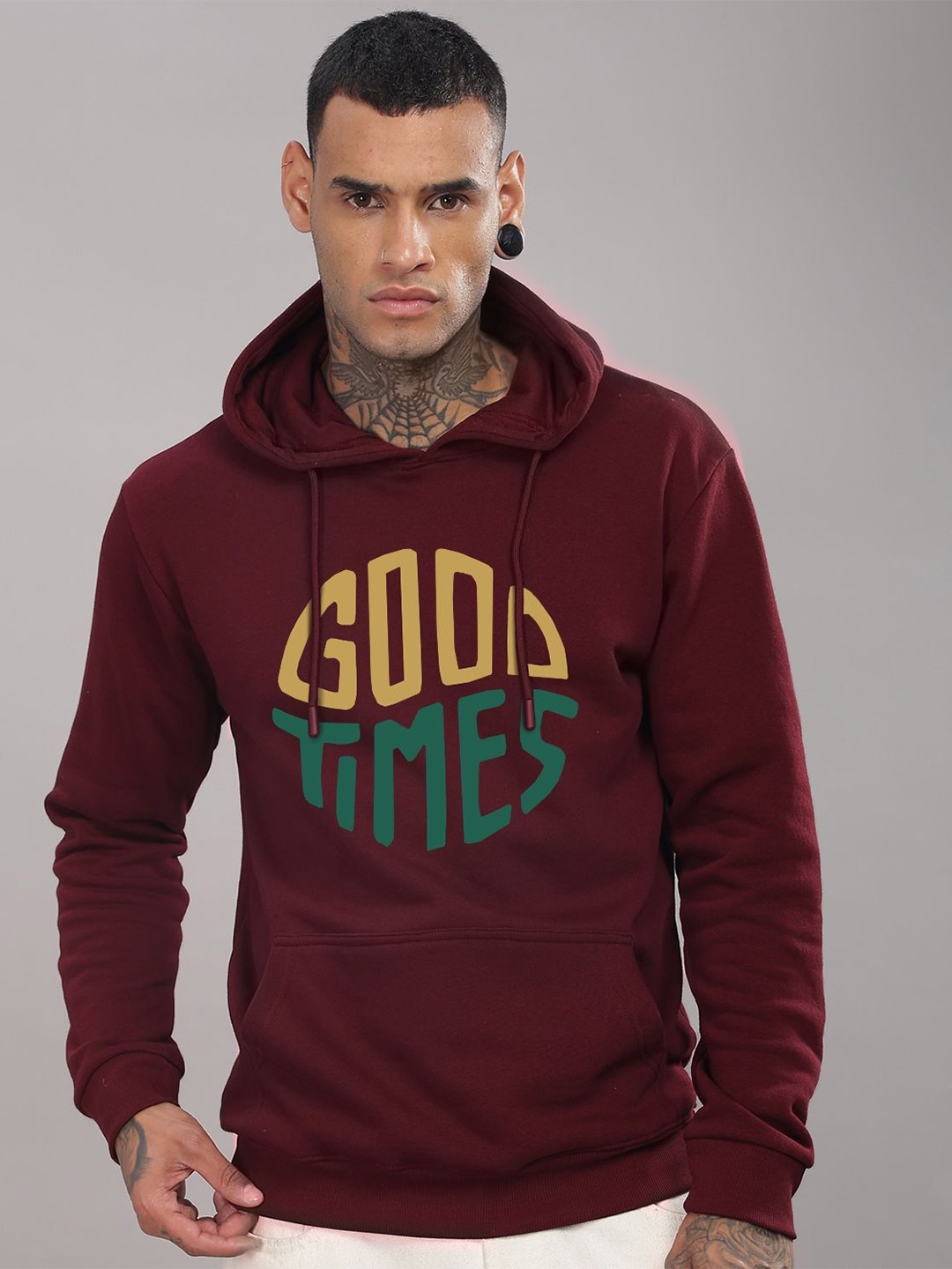 

ADRO Men Typography Printed Hooded Cotton Sweatshirt, Maroon