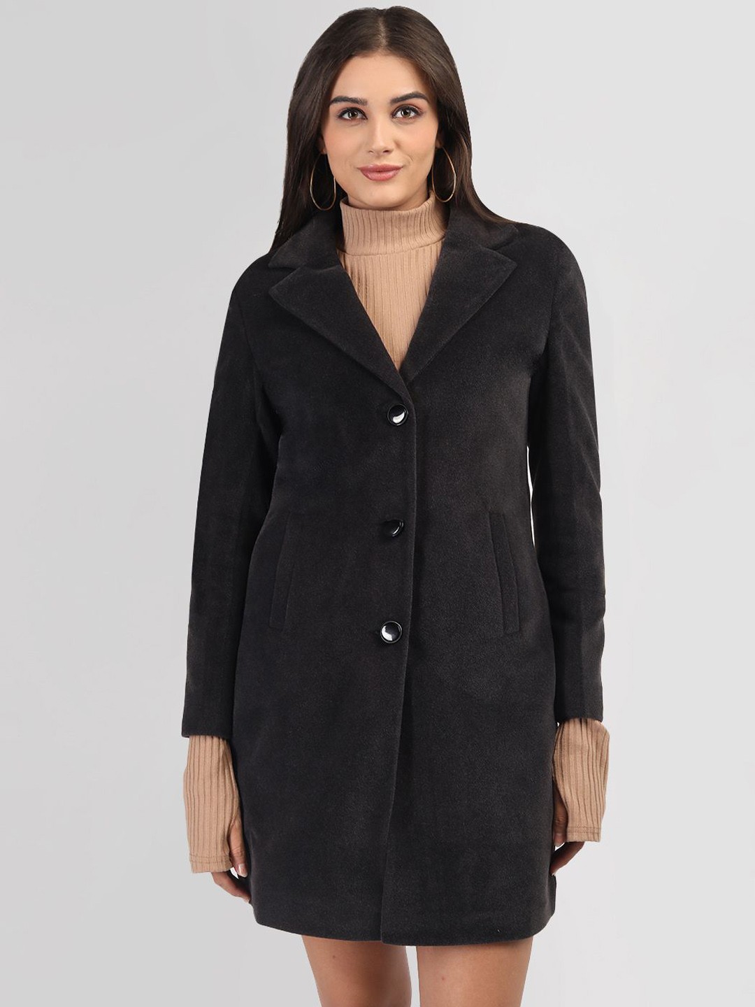 

PROTEX Women Single-Breasted Winter WearOvercoat, Black