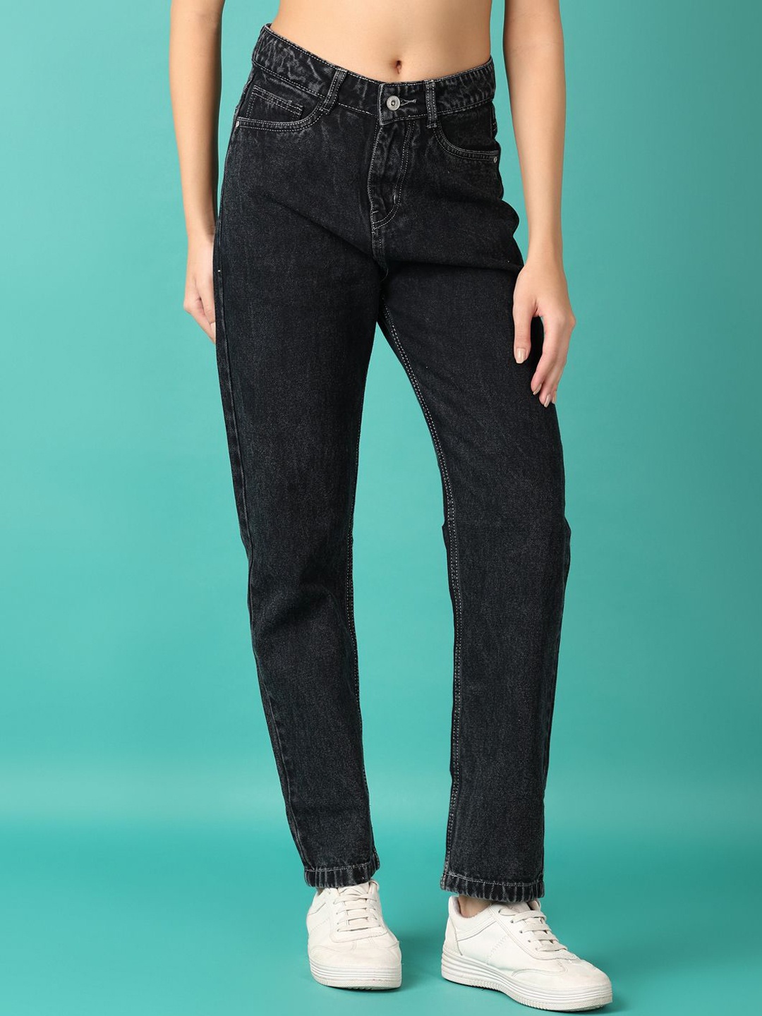 

V-Mart Women Cotton Straight Fit High-Rise Jeans, Black