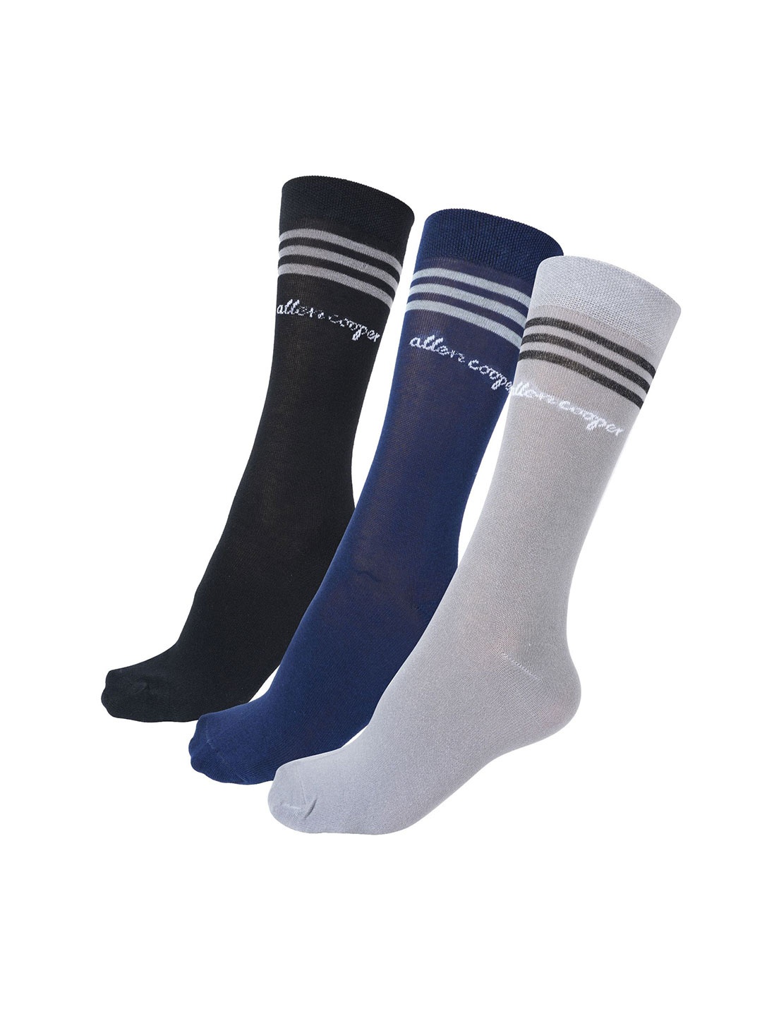 

Allen Cooper Unisex Pack Of 3 Pure Cotton Calf-Length Socks, Black
