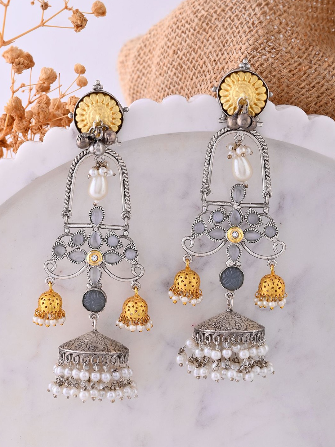 

Voylla Silver-Plated Contemporary Jhumkas Earrings