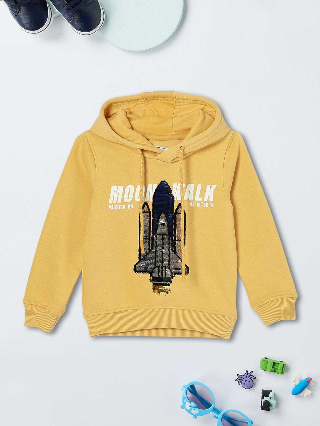 

max Boys Graphic Printed Hooded Sweatshirt, Yellow