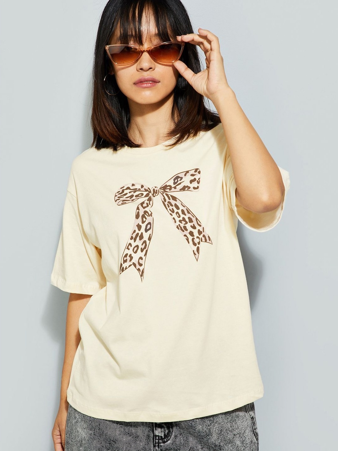 

max URB_N Women Relaxed Fit Printed T-shirt, Beige