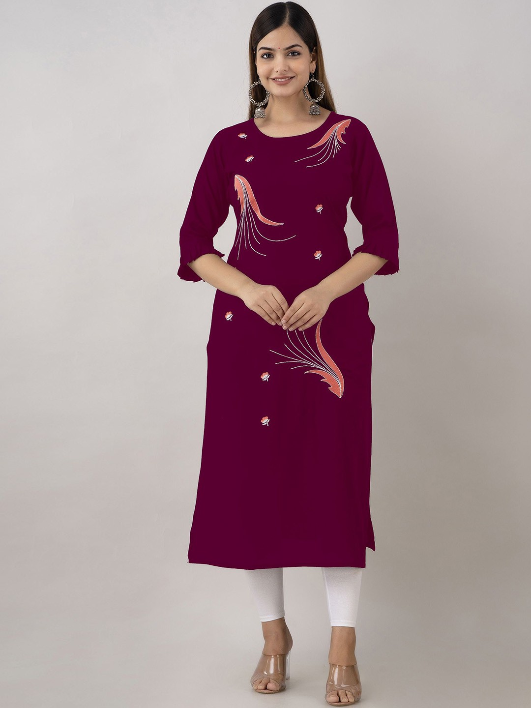

zeenat libas Floral Embroidered Straight Kurta, Burgundy