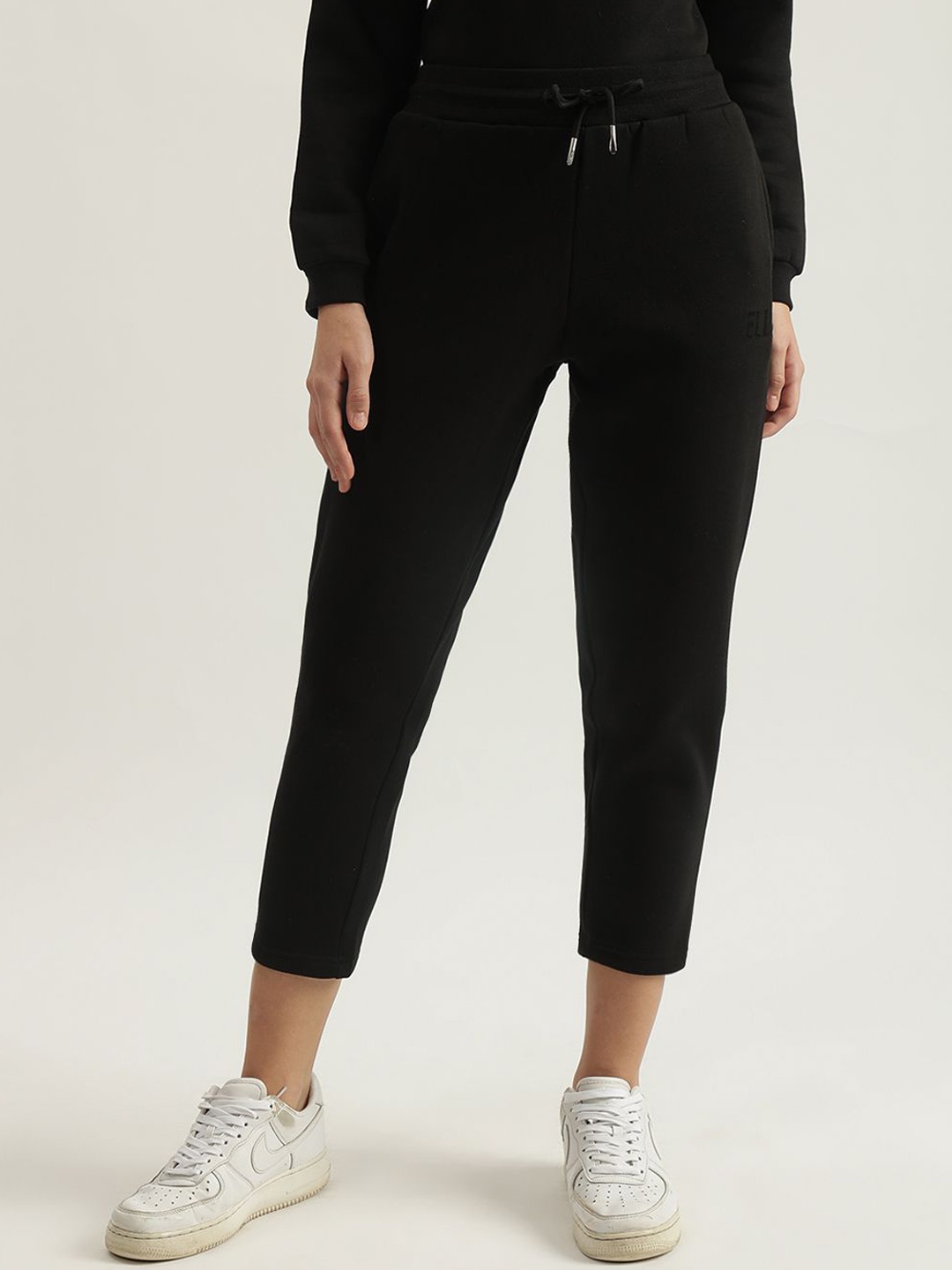 

ELLE Women Tapered Fit Mid-Rise Trousers, Black