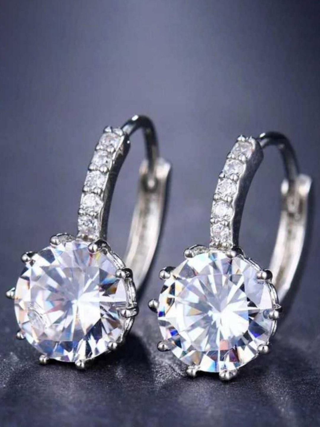 

MYKI Silver Plated Cubic Zirconia Contemporary Hoop Earrings, White