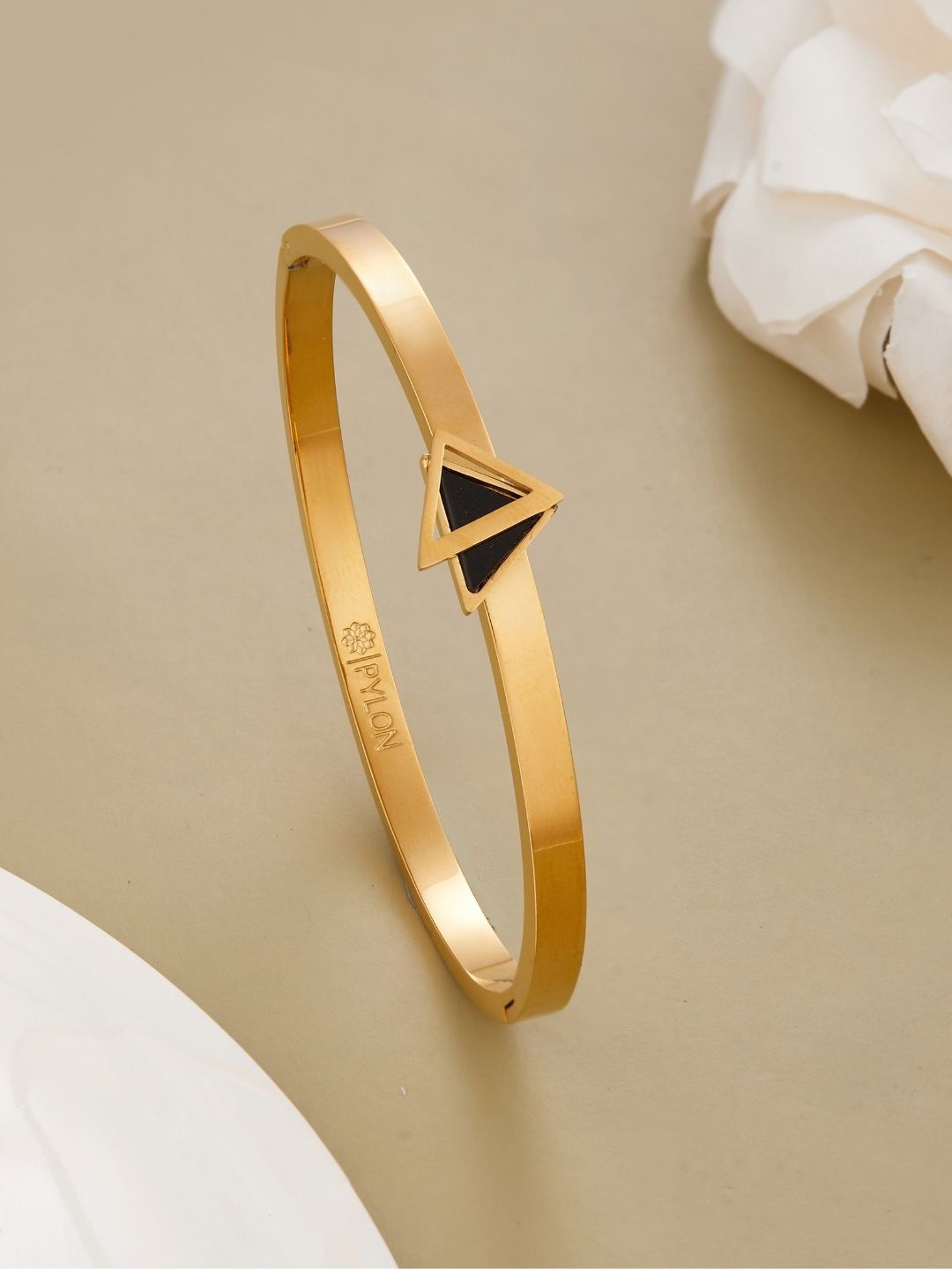 

PYLON Stainless Steel American Diamond Kada Bracelet, Gold