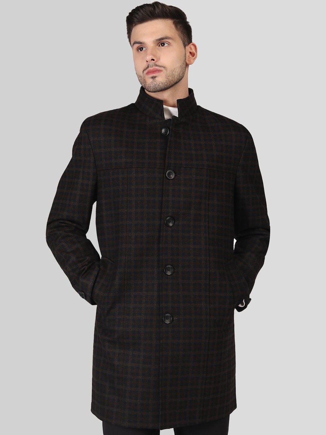 

PROTEX Men Single-Breasted Overcoat, Coffee brown