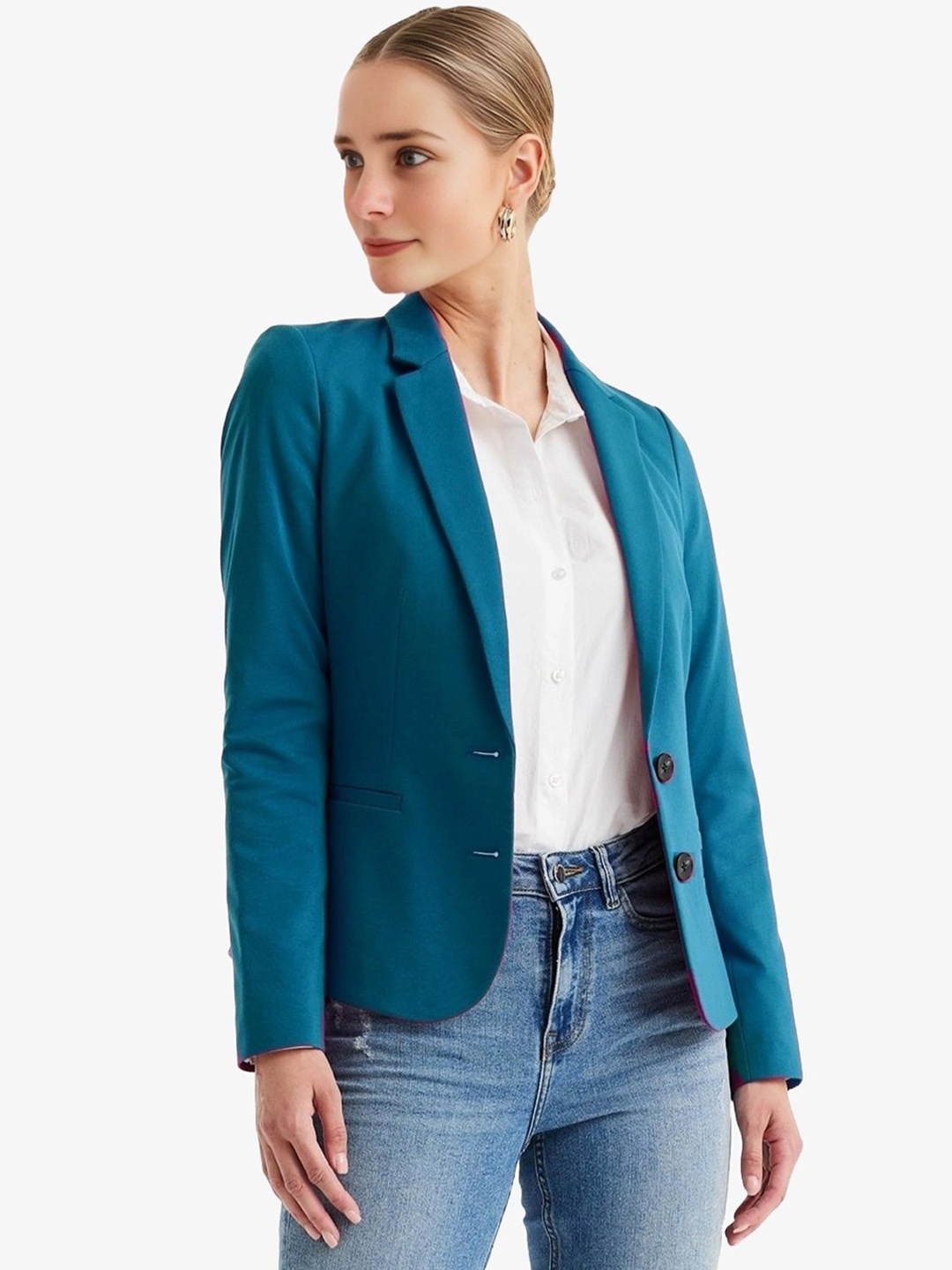 

BAESD Notched Lapel Collar Single-Breasted Casual Blazer, Blue