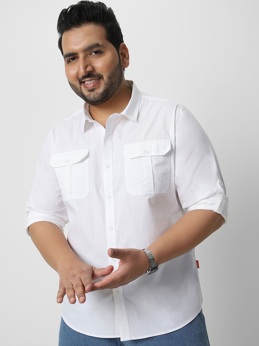 

Urbano Plus Men Spread Collar Solid Cotton Casual Shirt, White