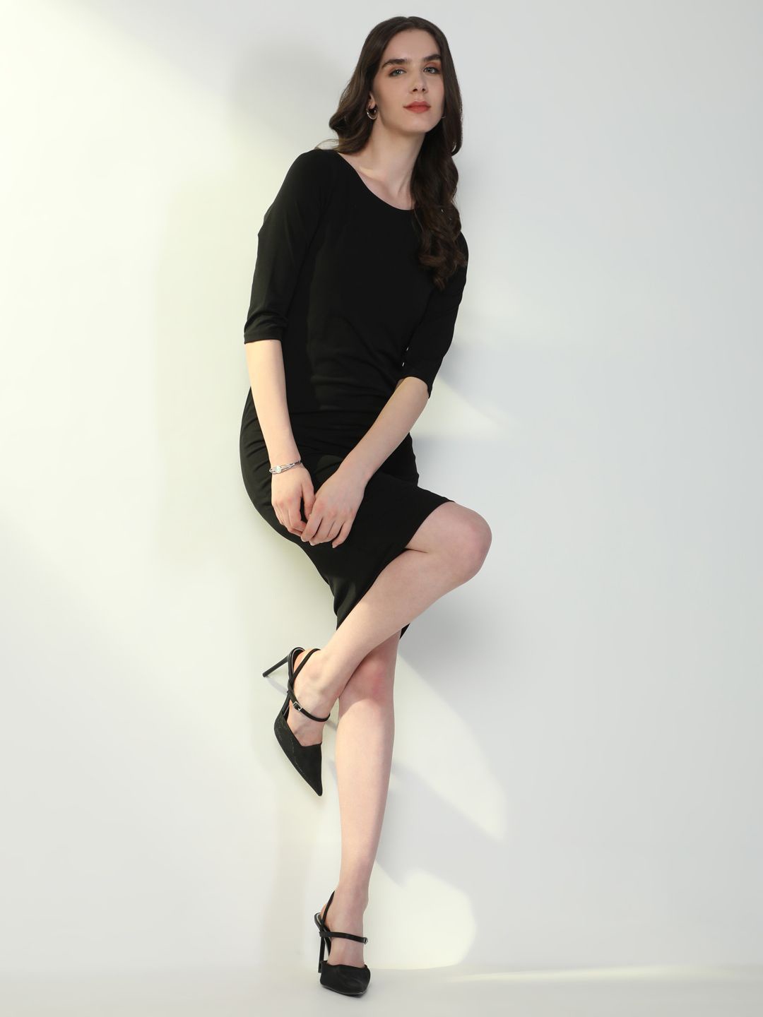 

SHOWOFF Women Round Neck Bodycon Casual Dress, Black