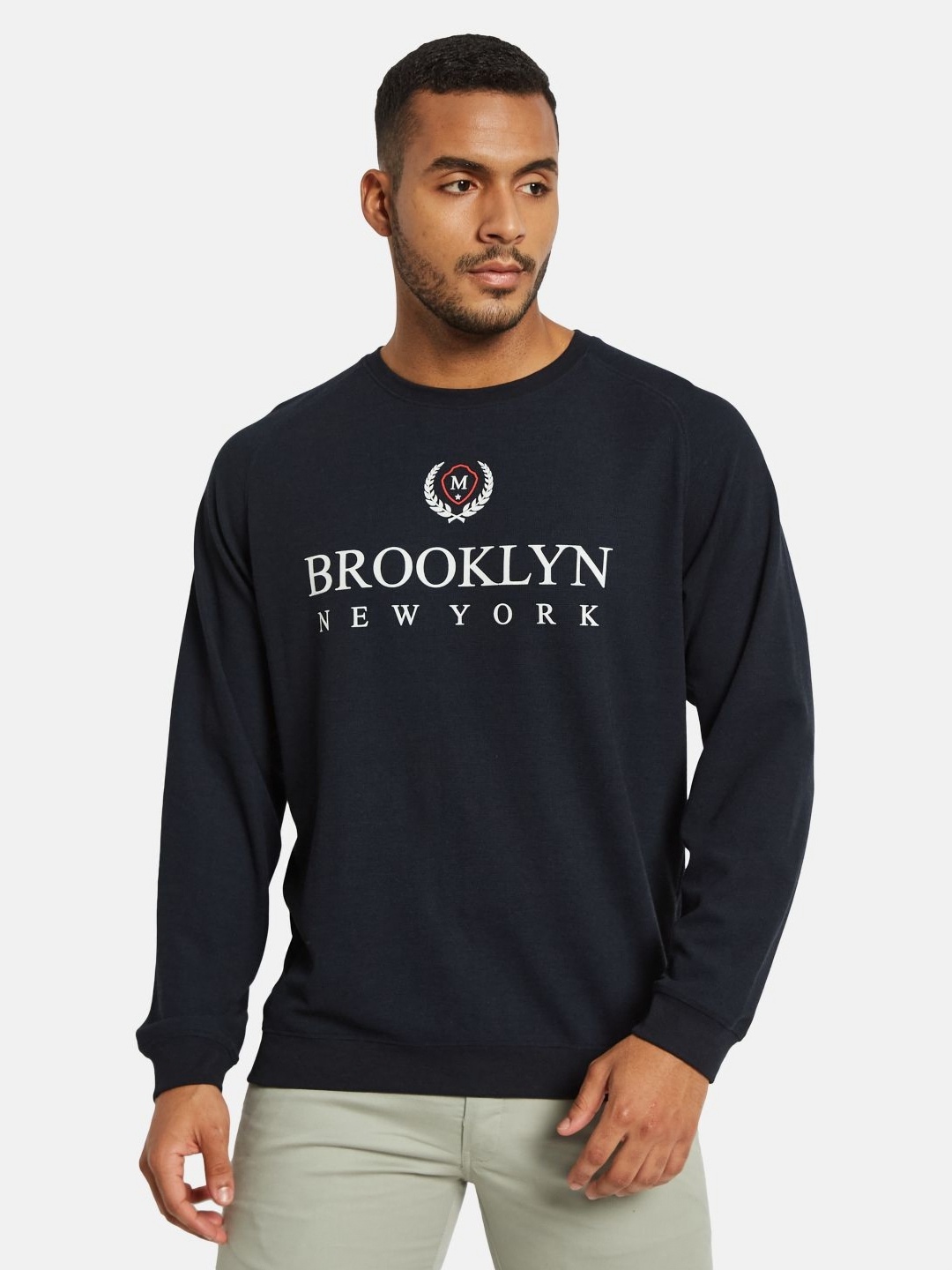 

METTLE Men Typography Printed Round Neck Cotton T-shirt, Navy blue