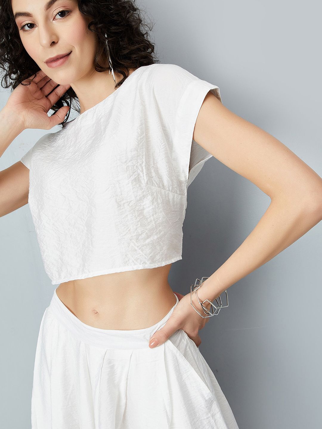 

max Women Self Design Boxy Crop Top, Off white