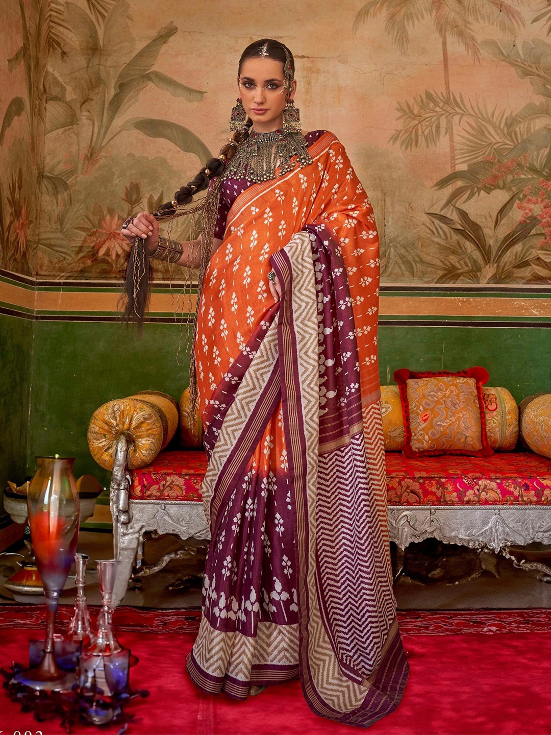 

MAHALASA Ethnic Motifs Pure Silk Saree, Orange