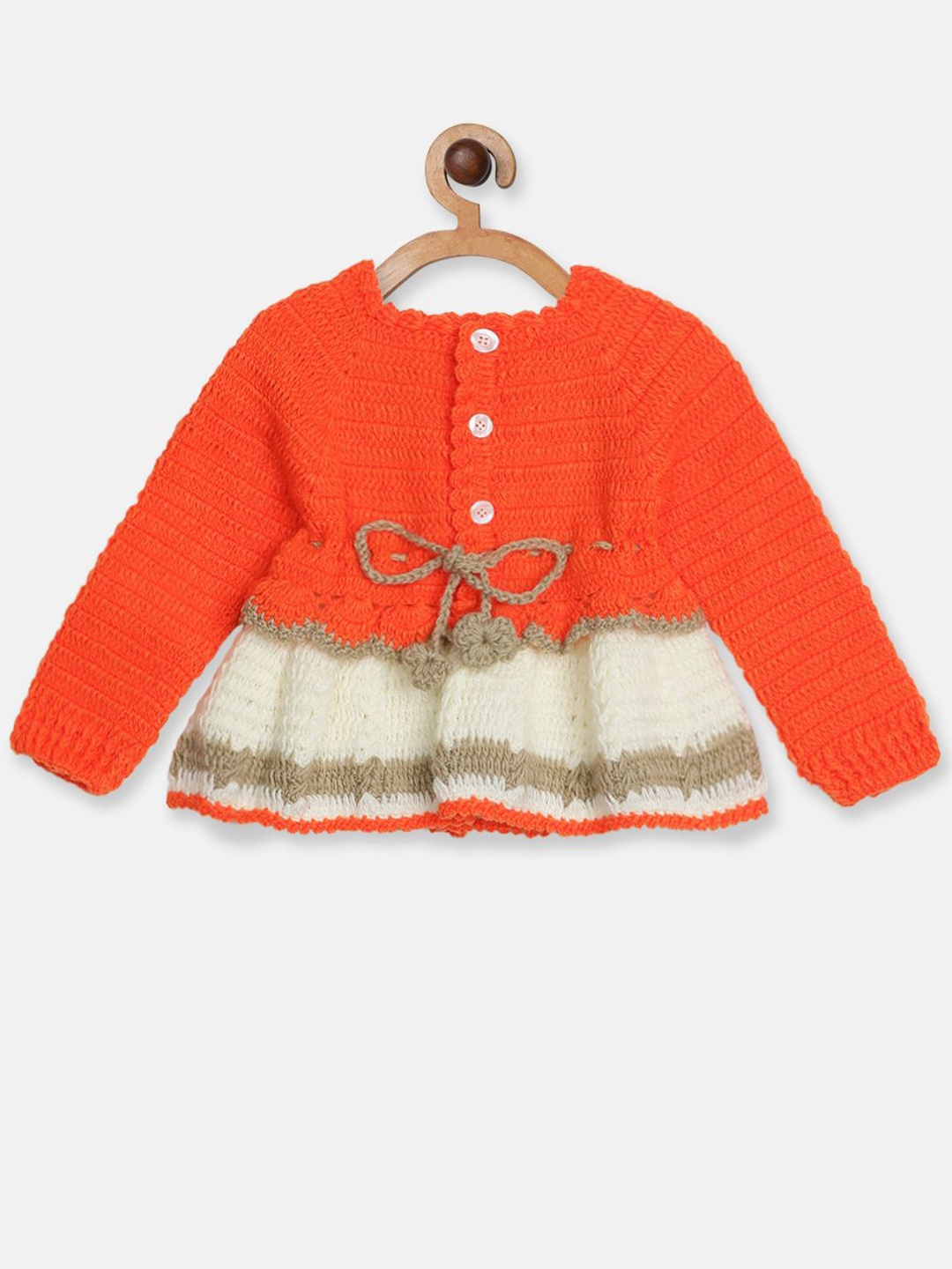 

CHUTPUT Kids - Girls Colourblocked Pure Wool Fit & Flare Frock Dress, Orange