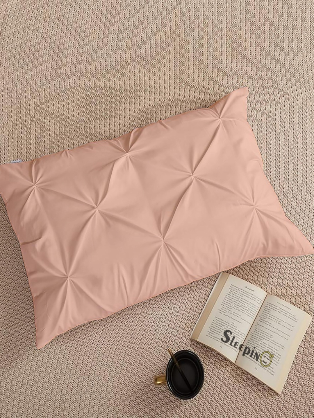 

Sleepino Peach-Coloured 4 Pieces Solid Linen Rectangle Pillow Covers