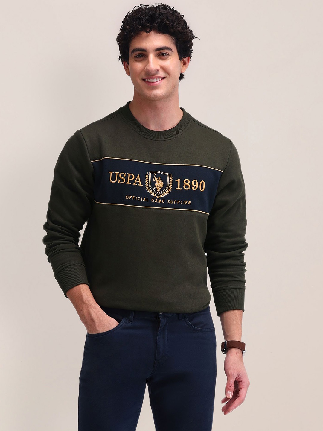 

U.S. Polo Assn. Men Printed Sweatshirt, Beige