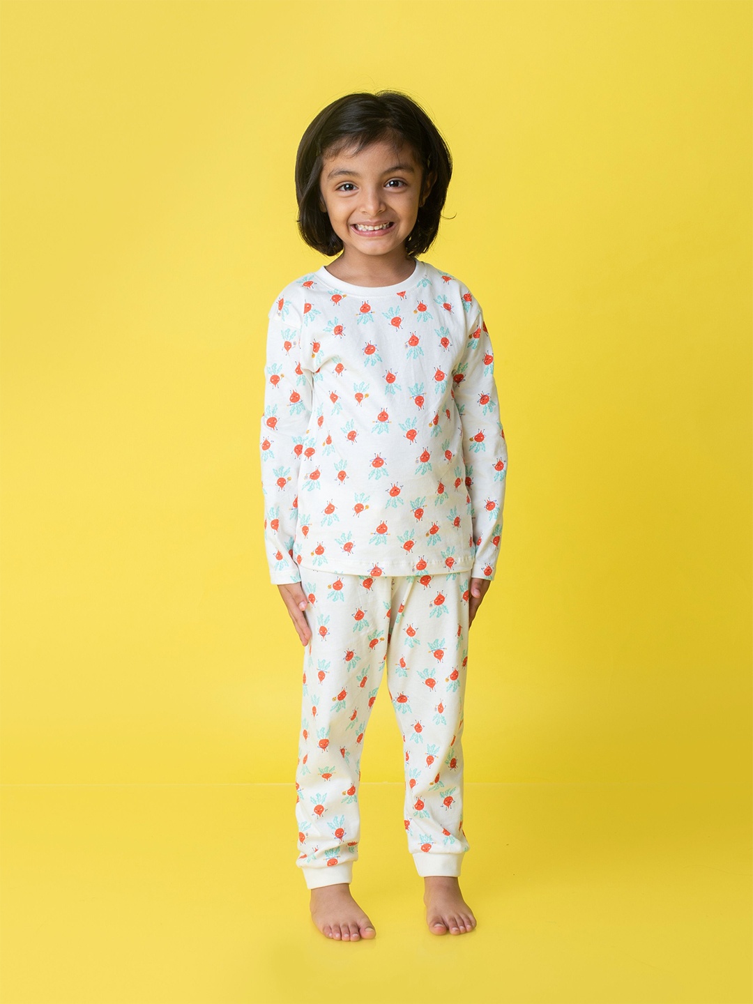 

Orange Sugar Kids Printed Pure Cotton T-shirt with Joggers, Off white