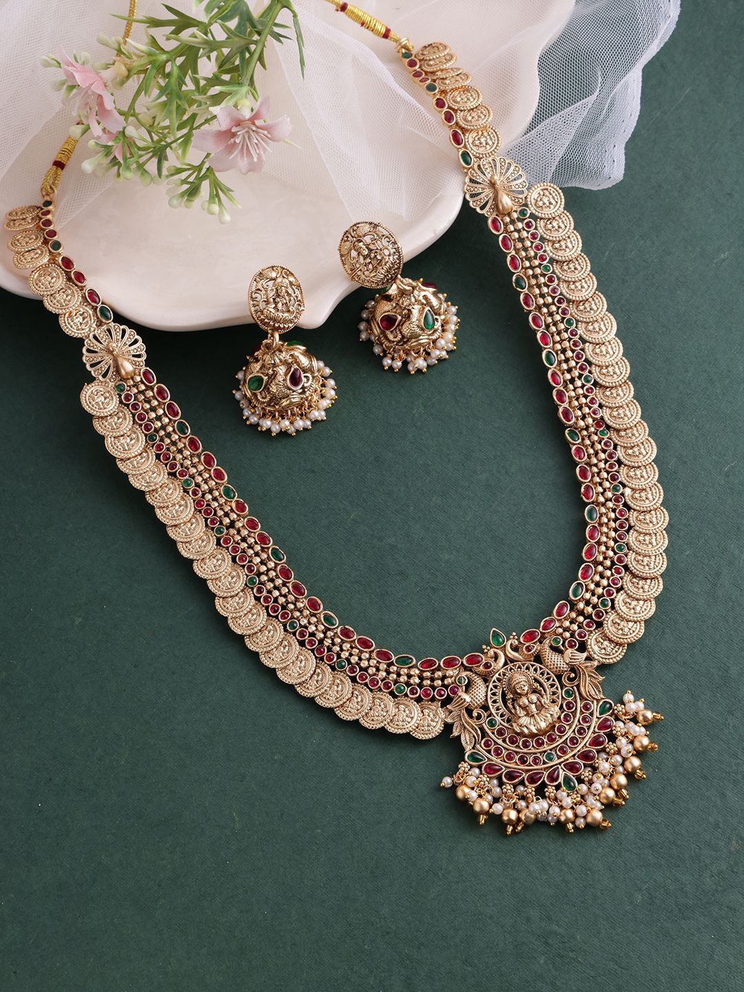 

PANASH Gold Plated Kundan Studded & Beaded Embellished Antique Jewellery Set