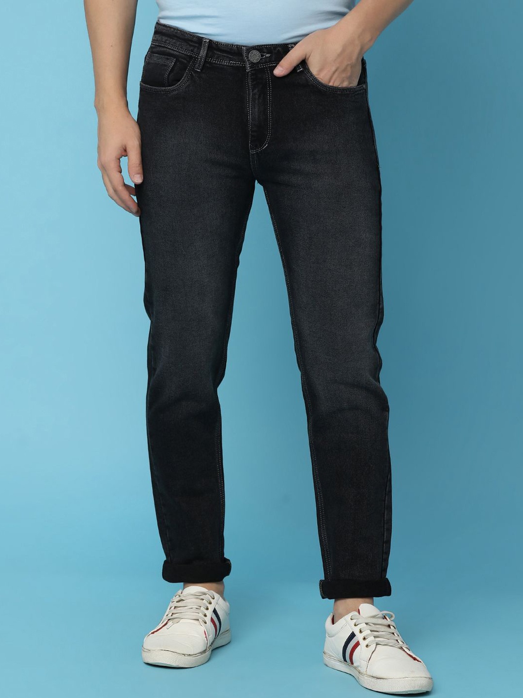 

V-Mart Men Cotton Light Fade Stretchable Jeans, Black