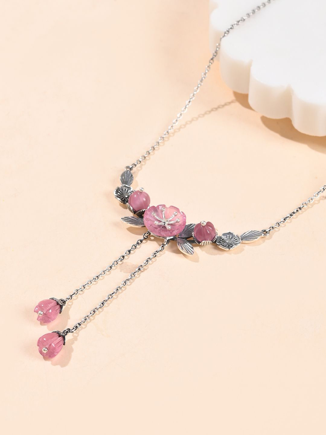 

Studio Voylla 925 Sterling Silver Rhodium-Plated Misaki Oxidised Beaded Minimal Necklace