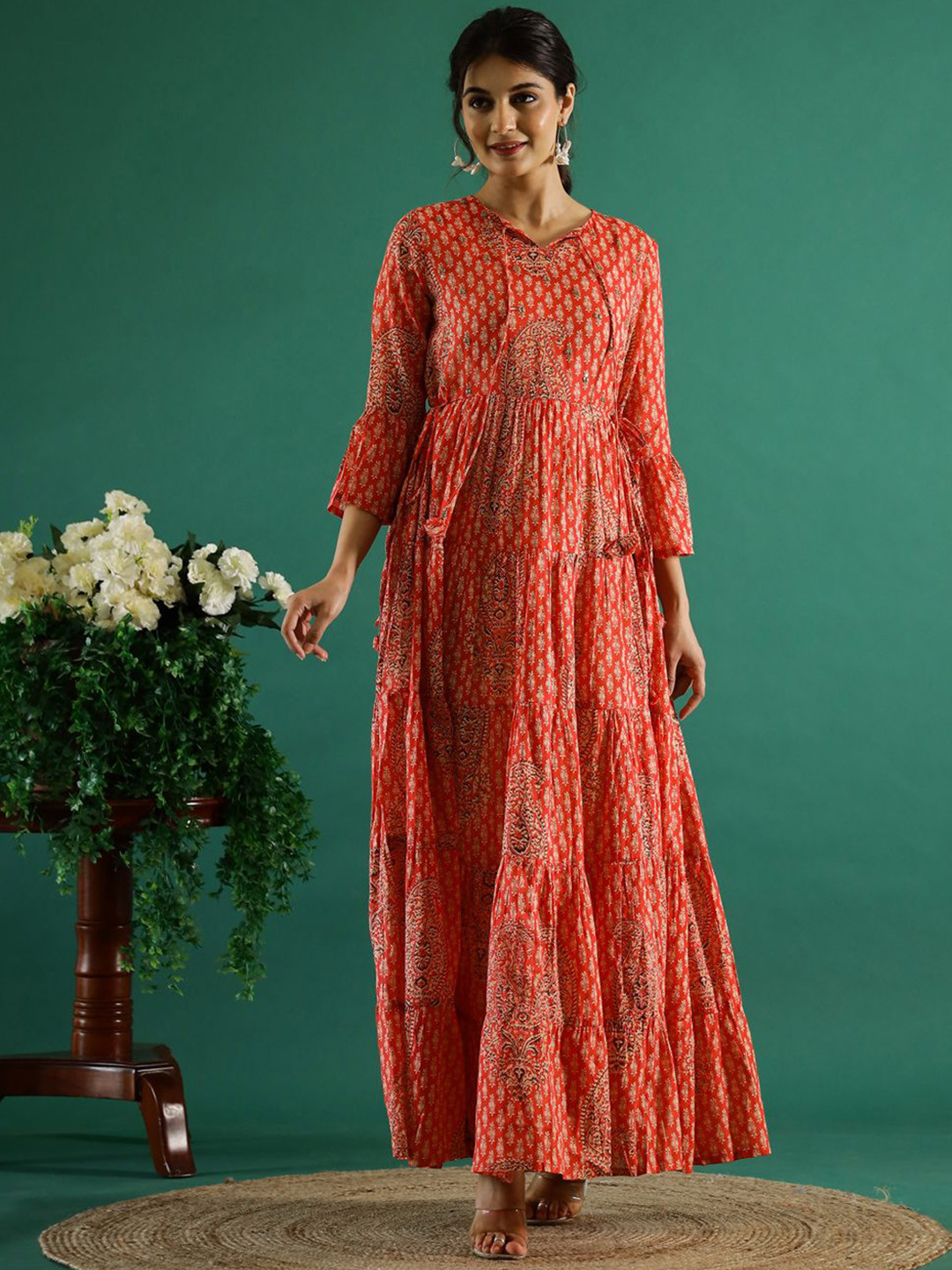 

Sangria Women Ethnic Motifs Printed Cotton Ethnic Dresses, Rose