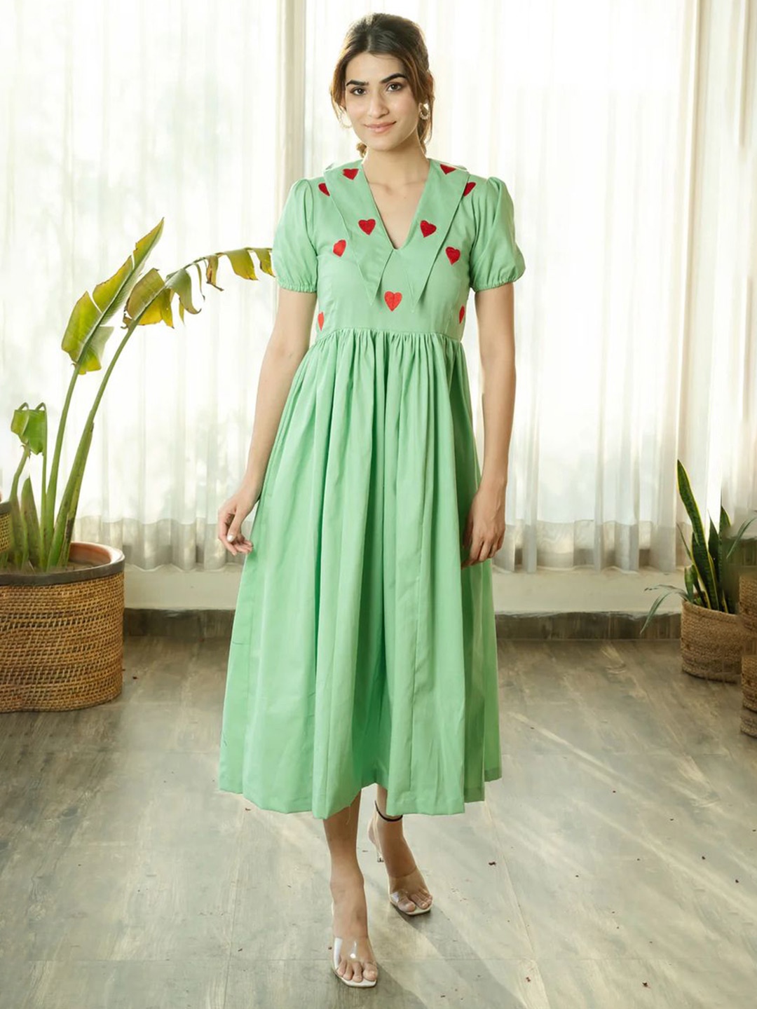 

SUKITI Women Fit & Flare Gathered or Pleated Dress, Green