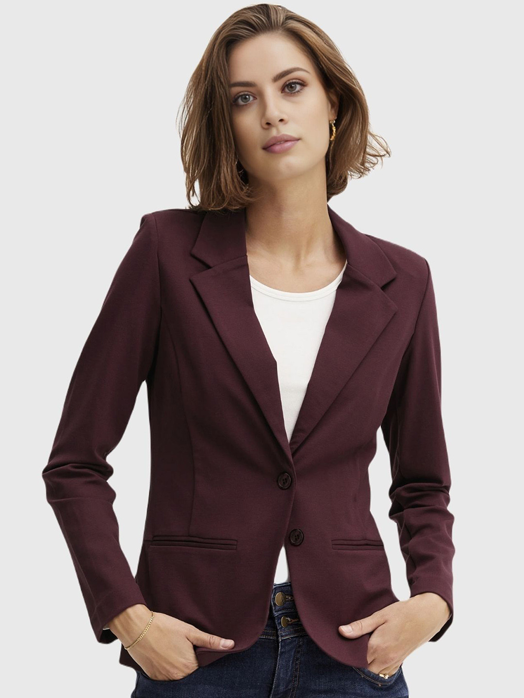 

BAESD Notched Lapel Collar Single-Breasted Casual Blazer, Maroon
