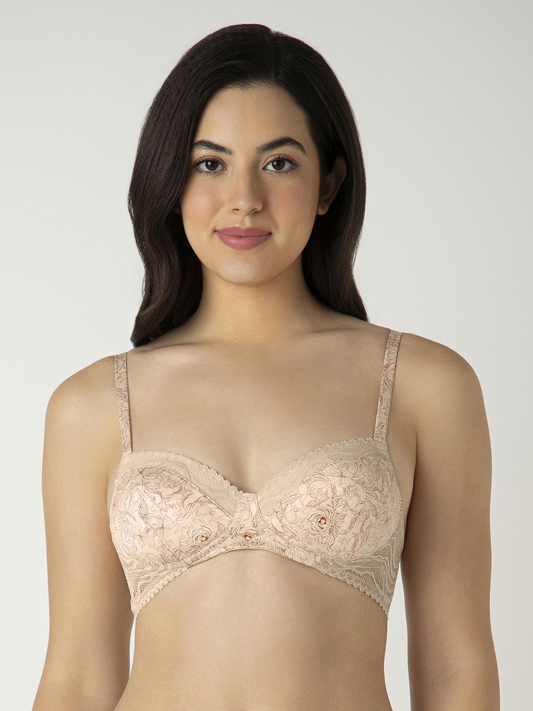 

Amante Floral Half Coverage Lightly Padded Push-Up Bra, Beige