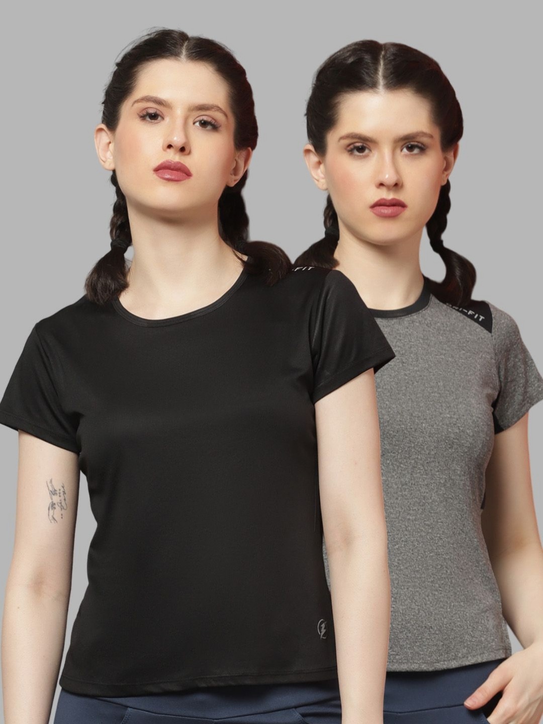 

Friskers Women Pack Of 2 Colourblocked Round Neck T-shirts, Black