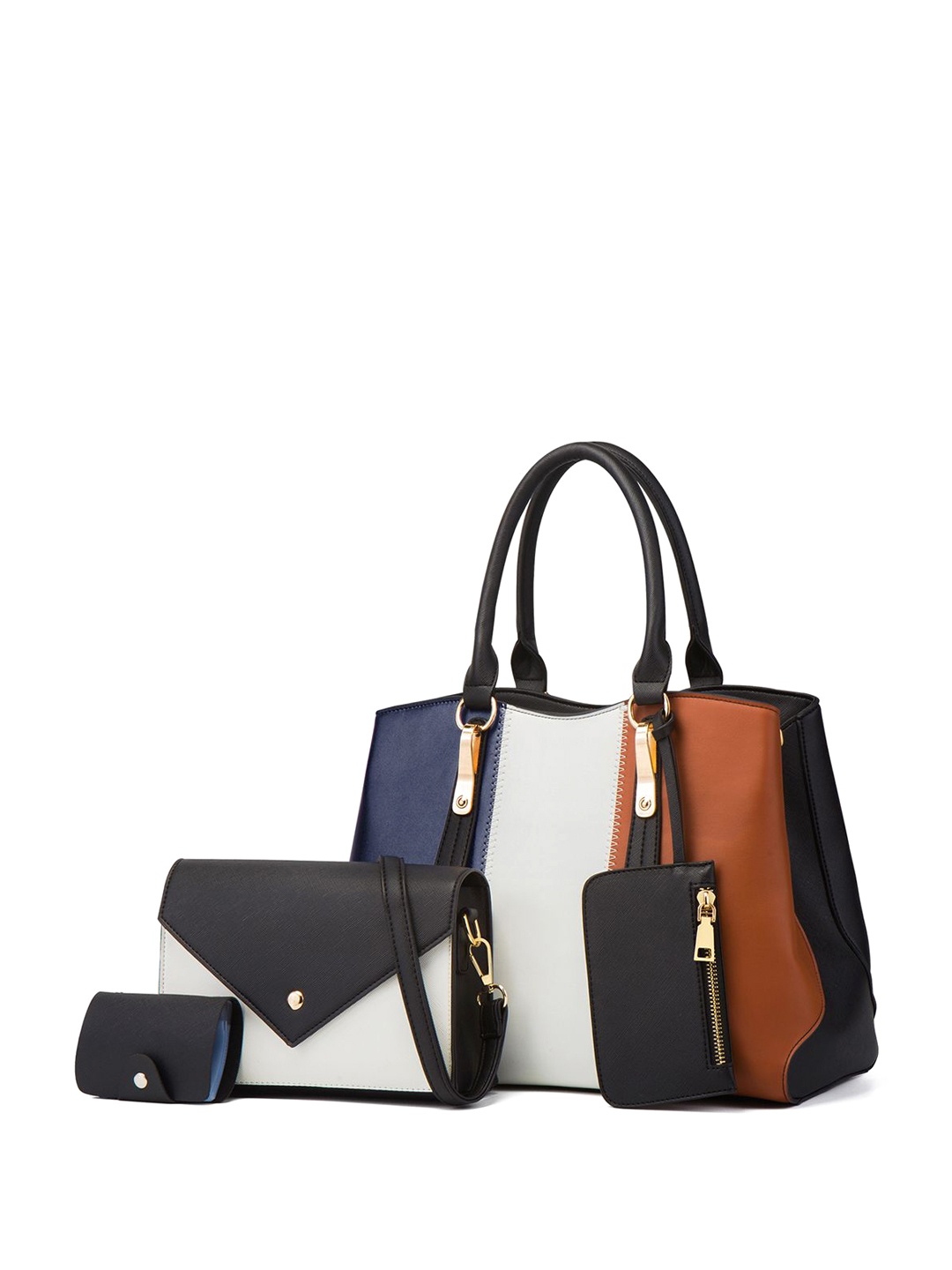 

RAVE Women Colourblocked Structured Handheld Bags With Pouch, Black