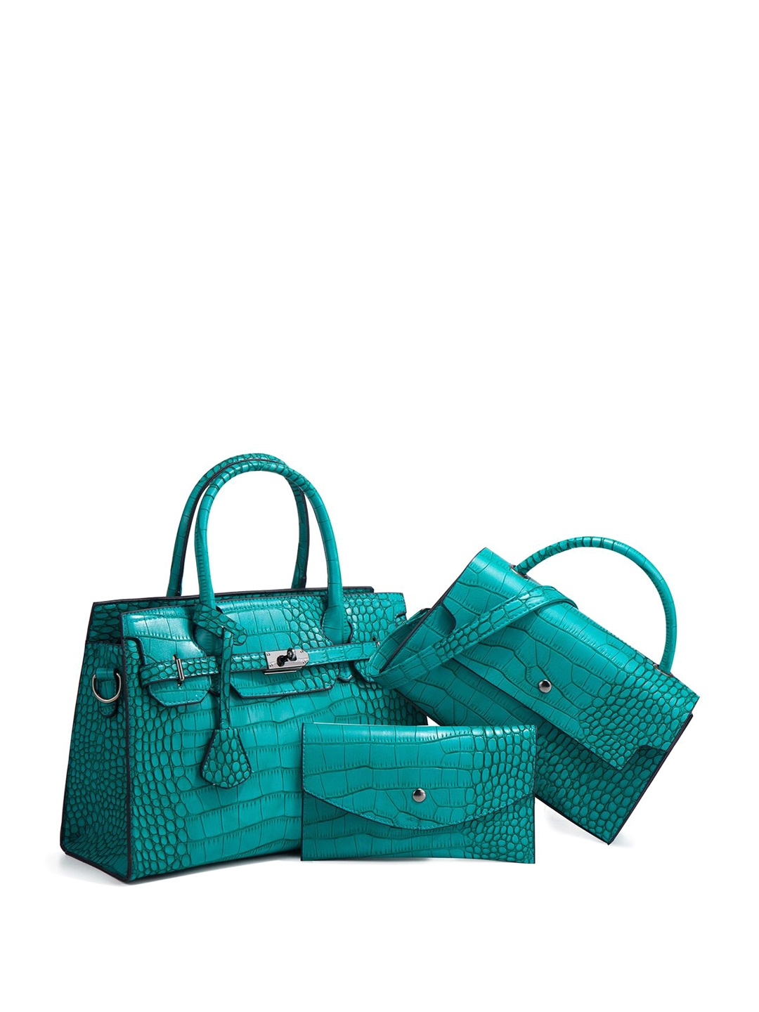 

RAVE Textured PU Structured Handheld Bag with Cut Work, Green