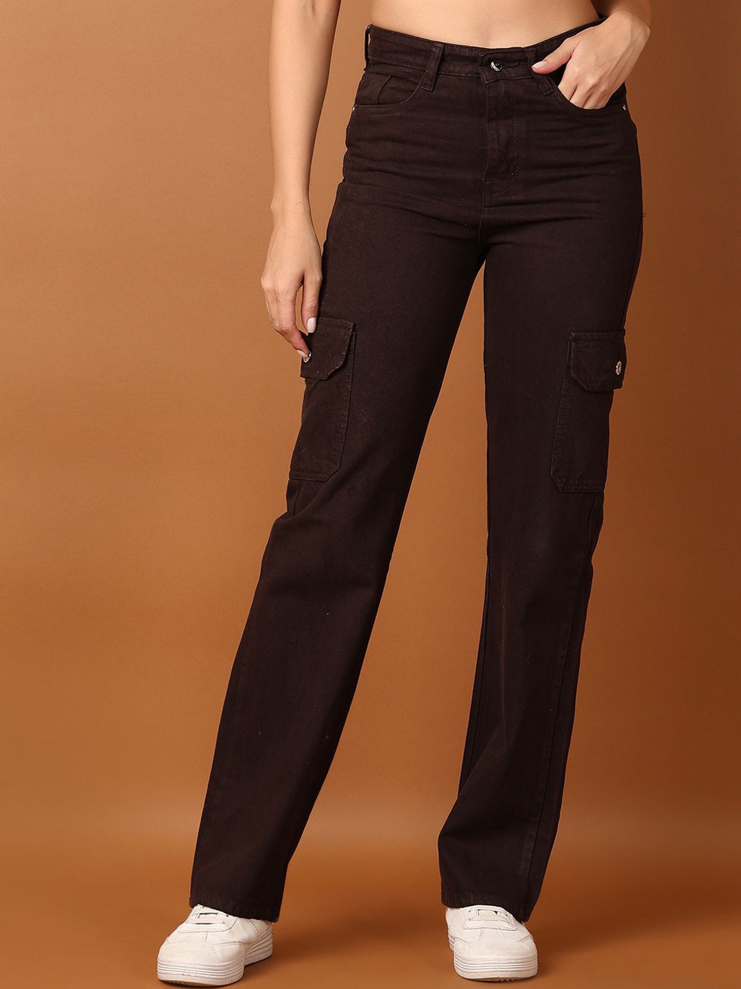 

V-Mart Women Straight Fit High-Rise Low Distress Jeans, Brown