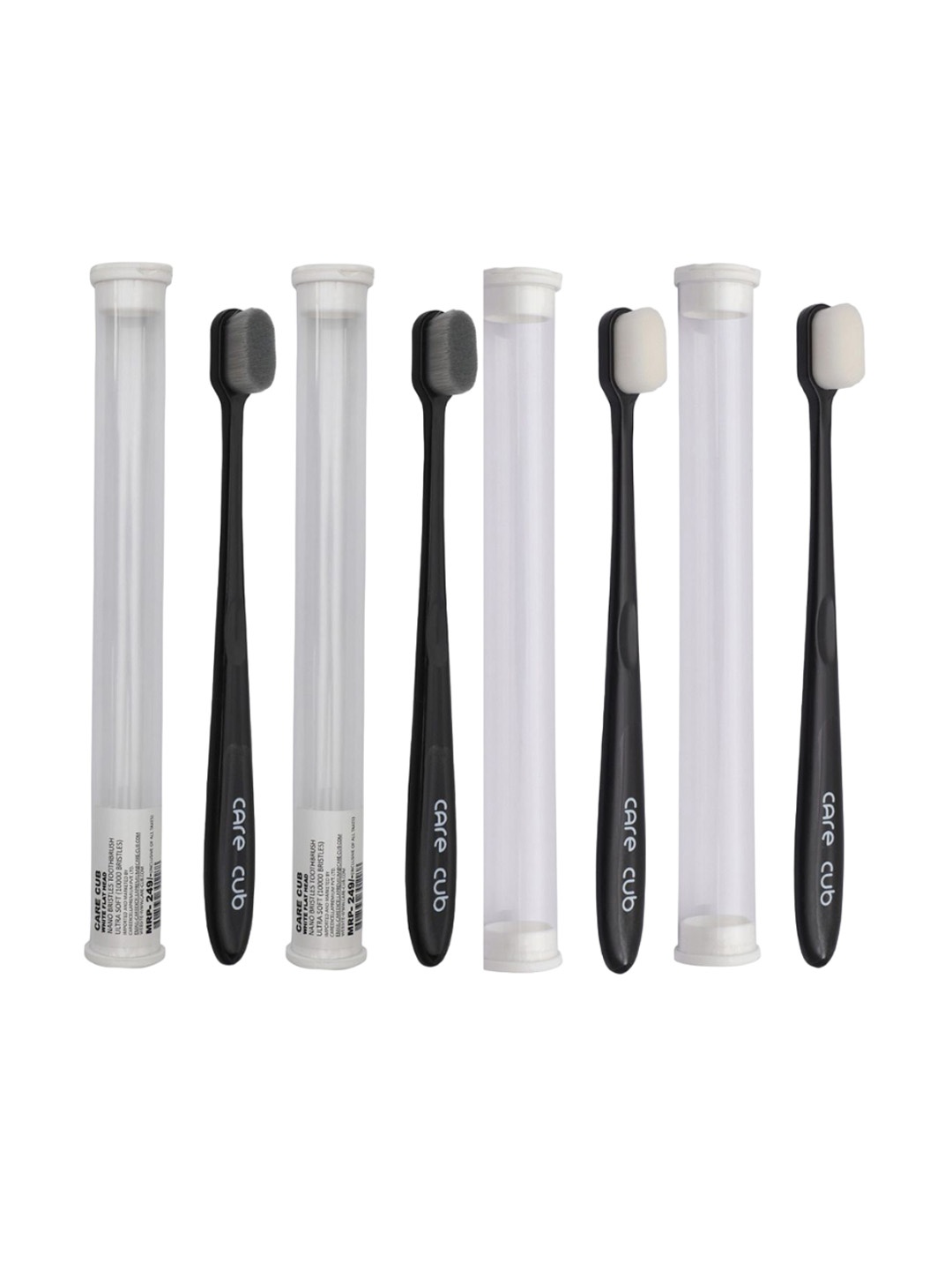 

CARE CUB Set of 4 Bristles BPA-Free Ultra Soft Nano Bristles Flat Toothbrush, Black