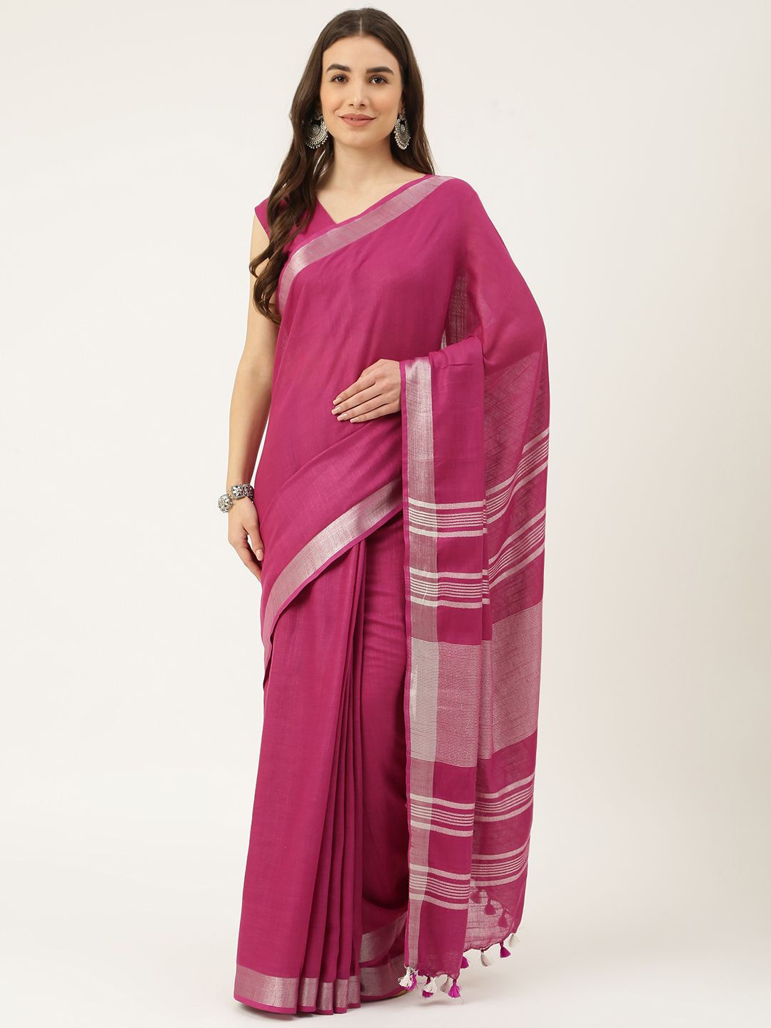 

DECKEDUP Solid Zari Saree, Purple