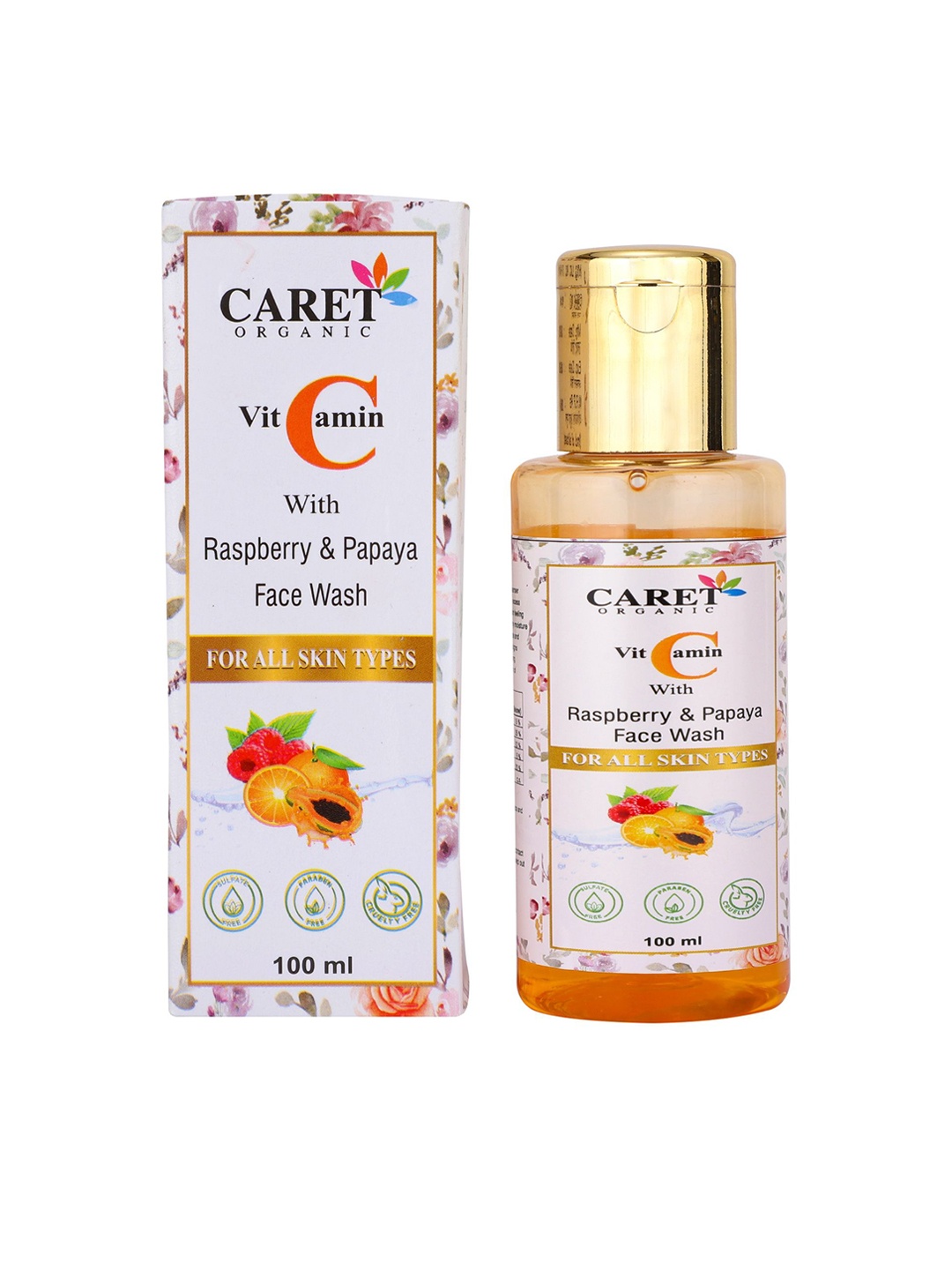 

CARET ORGANIC Vitamin C With Raspberry & Papaya Face Wash For All Skin Type - 100 ml, White