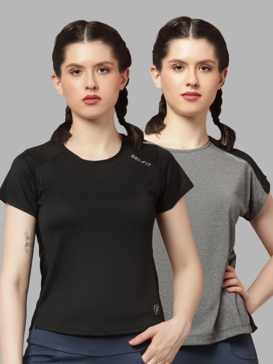 

Friskers Women Pack Of 2 Solid Round Neck T-shirts, Black