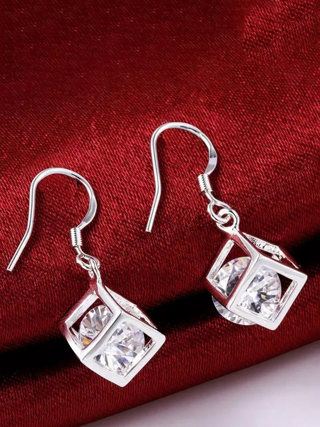

MYKI Silver-Plated Contemporary Stainless Steel Cubic Zirconia Drop Earrings