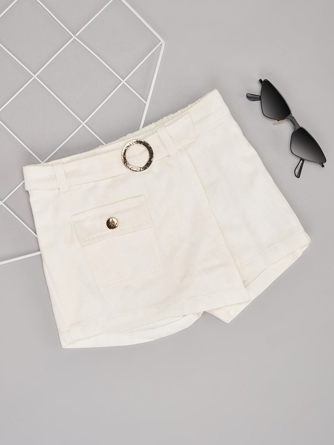 

Pantaloons Junior Girls Pure Cotton Mini Skorts, Off white