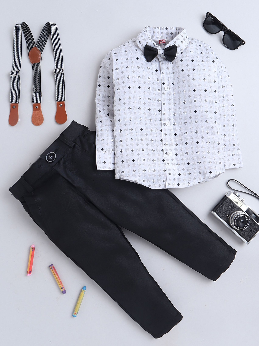 

BAESD Boys Printed Shirt with Trousers, Black