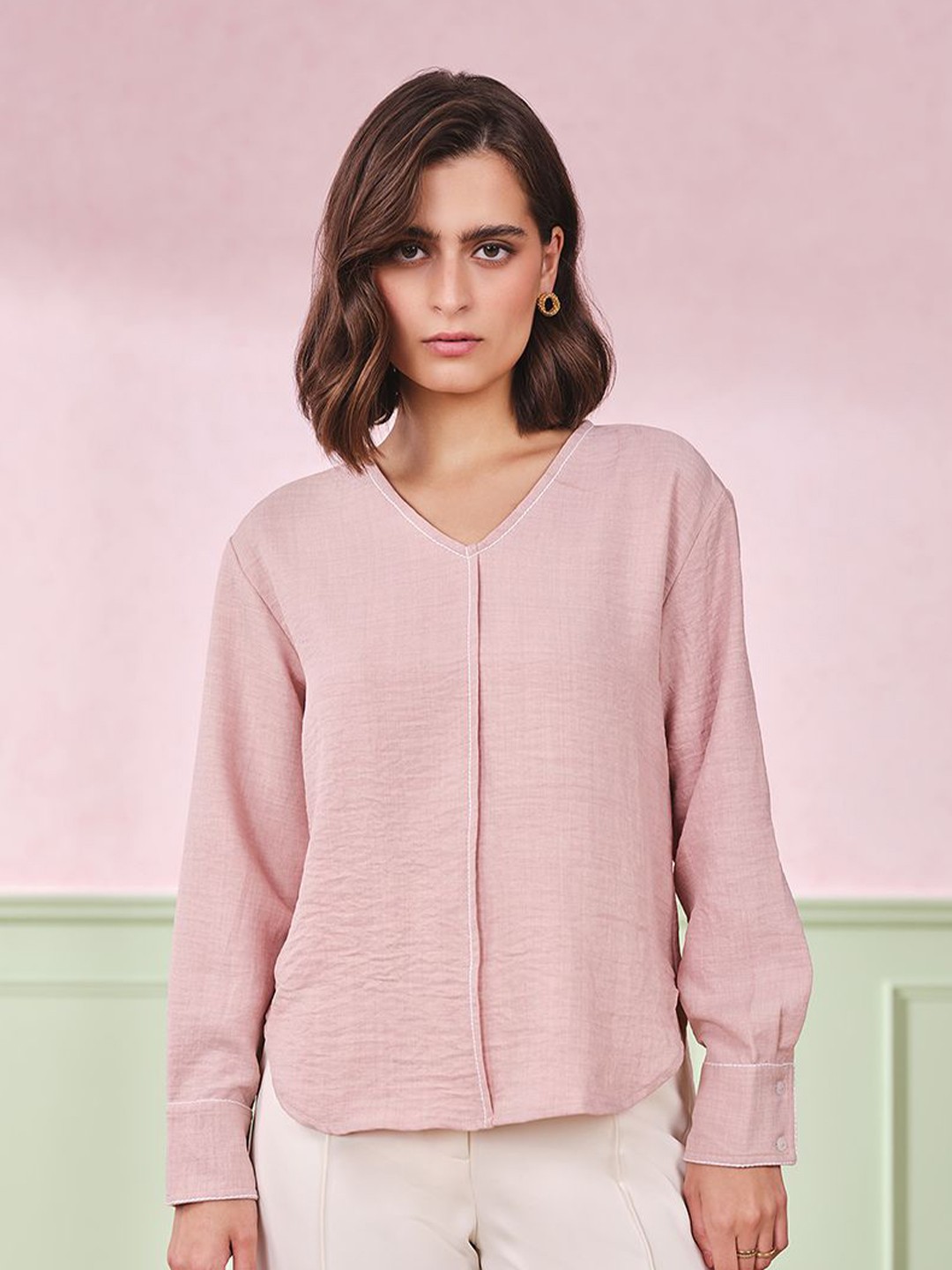 

AND Women Solid Styled Back Top, Peach