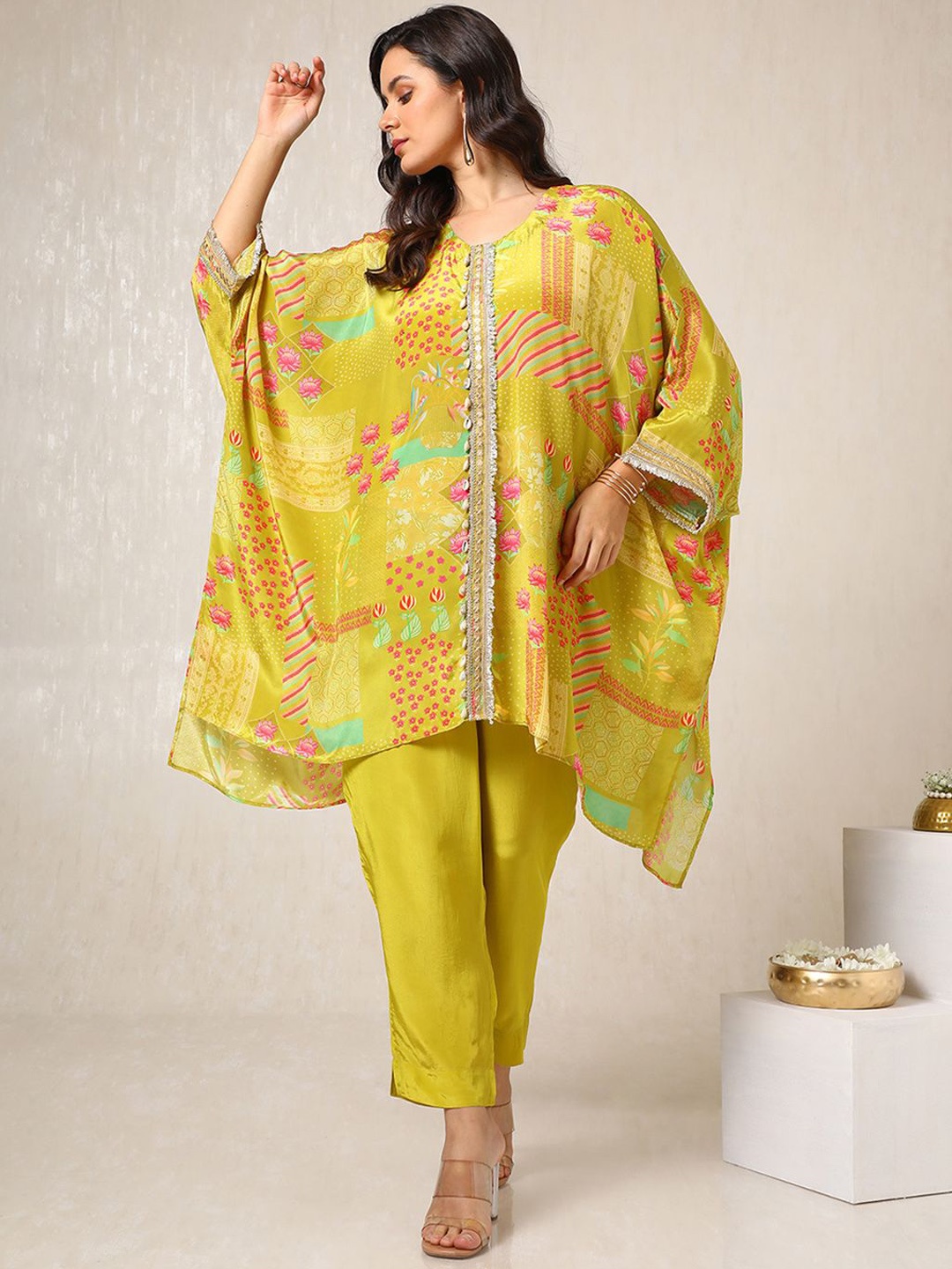 

Soch Floral Printed Kaftan Tunic with Trousers, Green