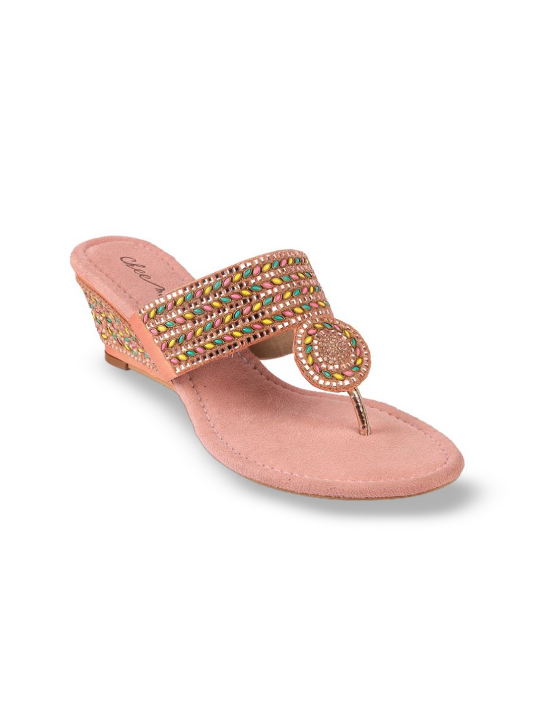 

Cheemo Women Embellished Ethnic Wedge Sandals, Rose gold