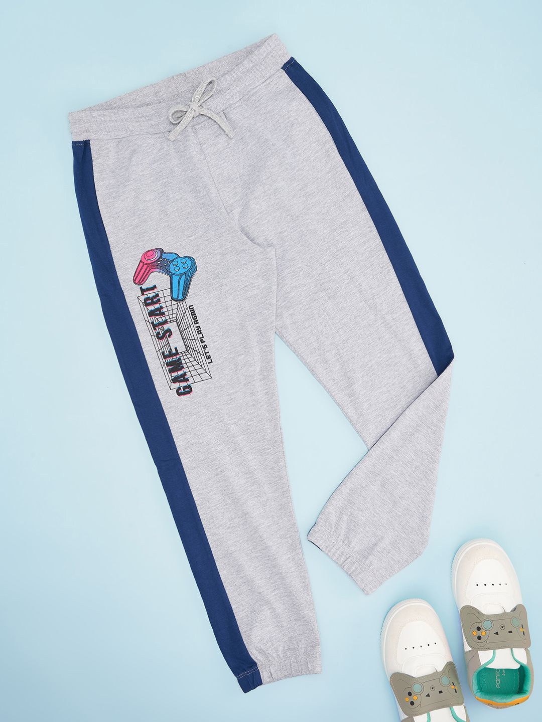 

Pantaloons Junior Boys Printed Cotton Slim-Fit Mid-Rise Joggers, Grey