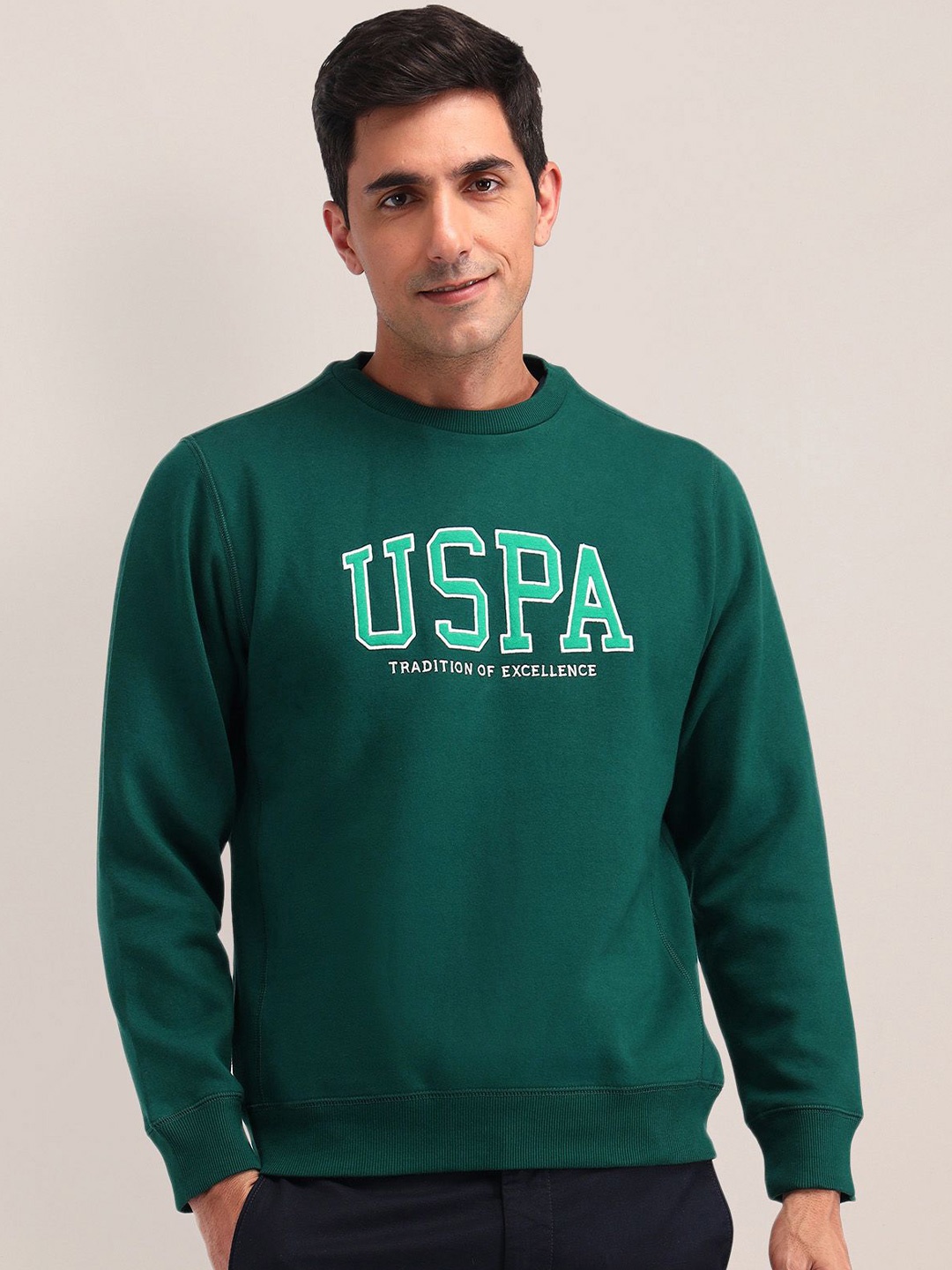

U.S. Polo Assn. Men Brand Logo Printed Cotton Sweatshirt, Green