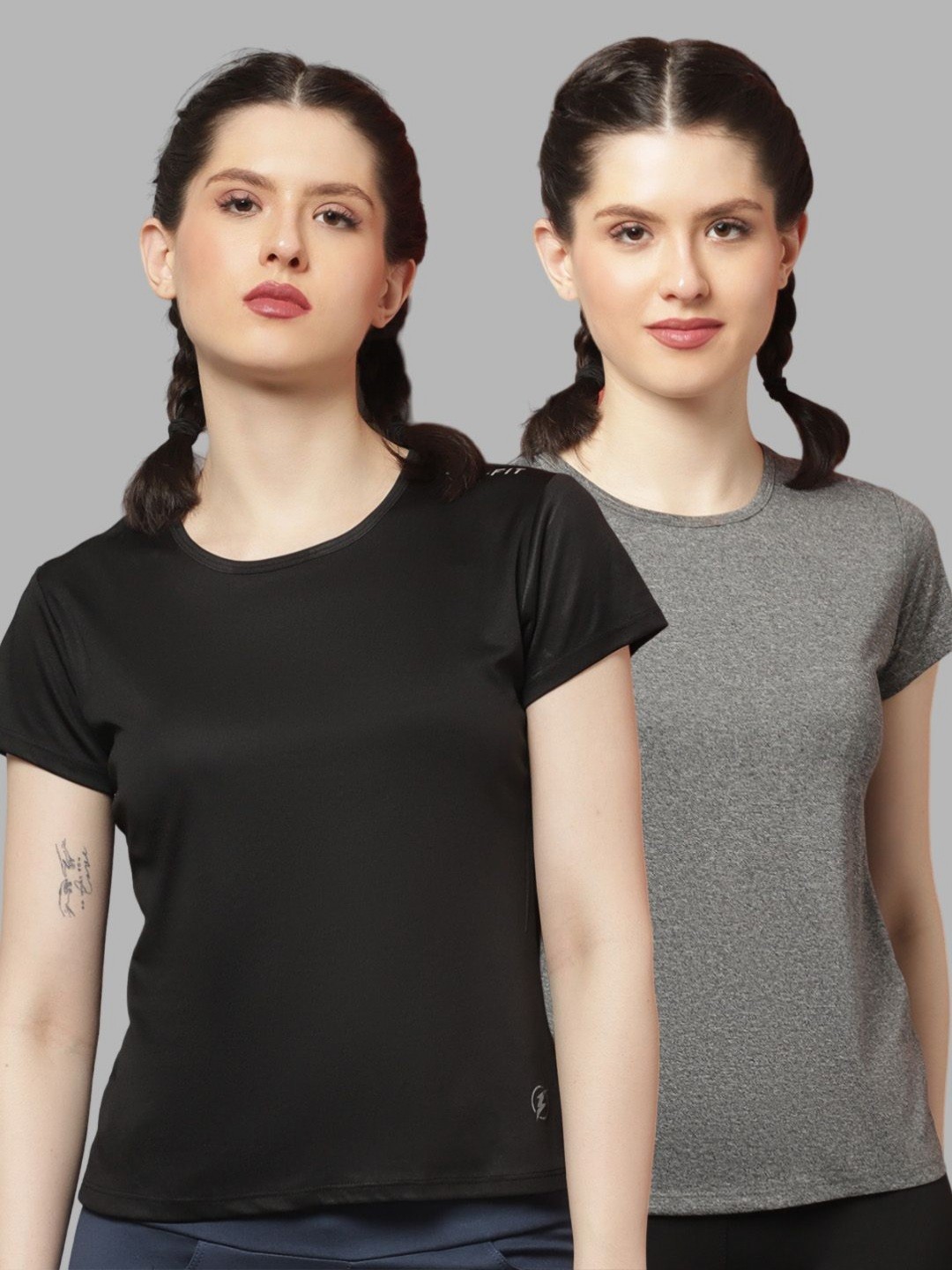 

Friskers Women Pack Of 2 Solid Round Neck T-shirts, Black