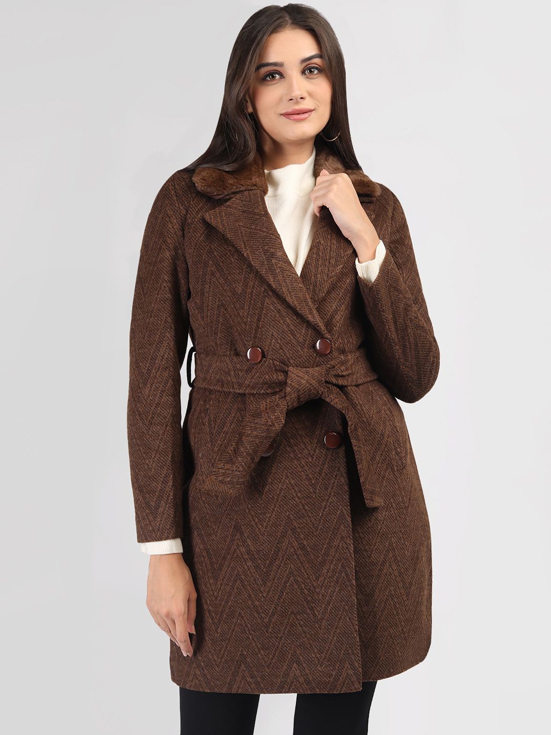 

PROTEX Women Single-Breasted Overcoat, Coffee brown