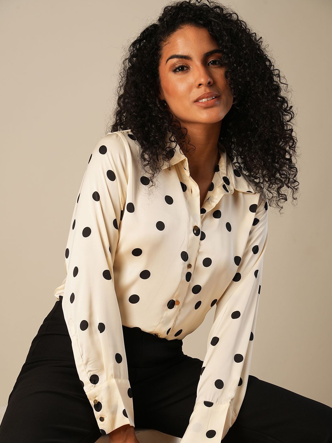 

Globus Women Polka Dot Printed Shirt Style Top, White